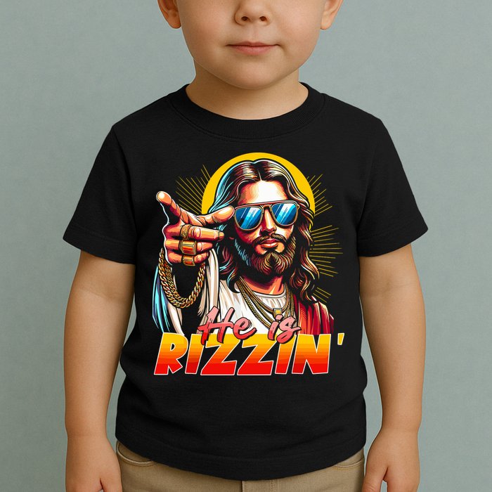 He Is Rizzin' Funny Jesus Christian Happy Easter Eggs  Toddler T-Shirt