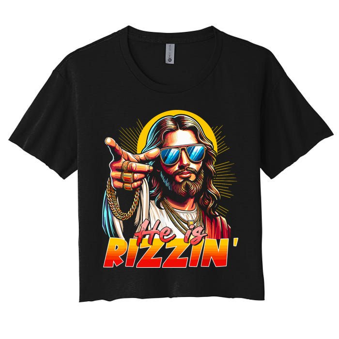 He Is Rizzin' Funny Jesus Christian Happy Easter Eggs  Crop Top