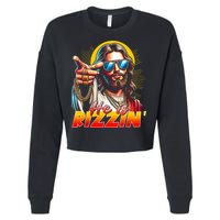 He Is Rizzin' Funny Jesus Christian Happy Easter Eggs  Cropped Pullover Crew