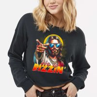 He Is Rizzin' Funny Jesus Christian Happy Easter Eggs  Cropped Pullover Crew