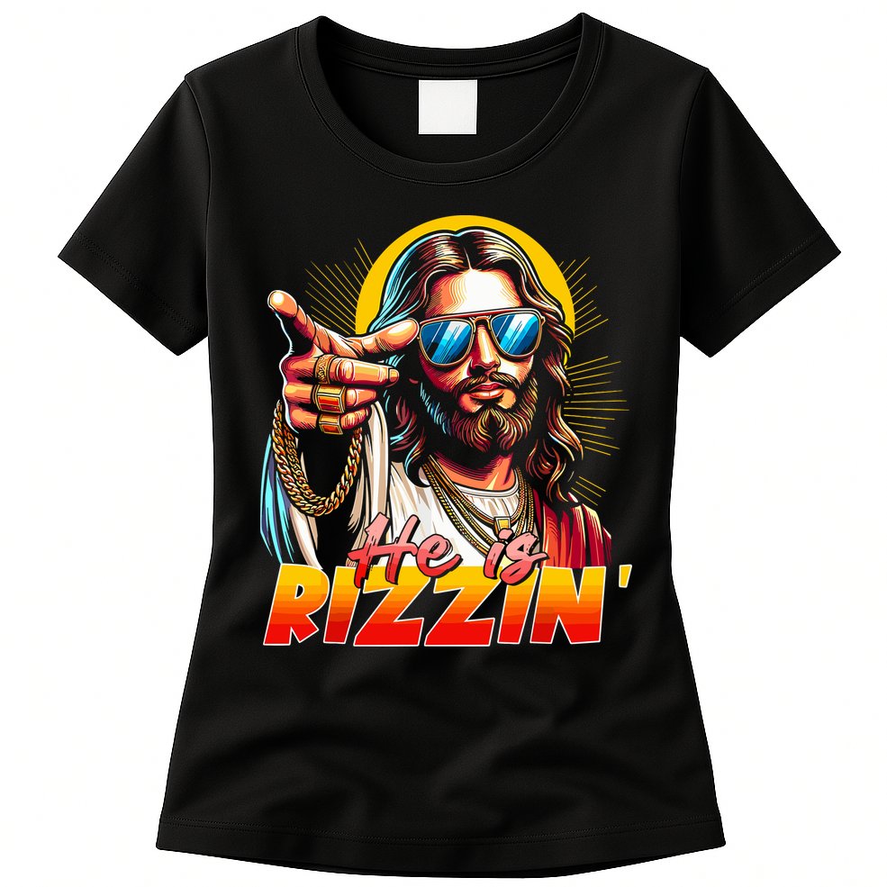 He Is Rizzin' Funny Jesus Christian Happy Easter Eggs  Womens T-Shirt