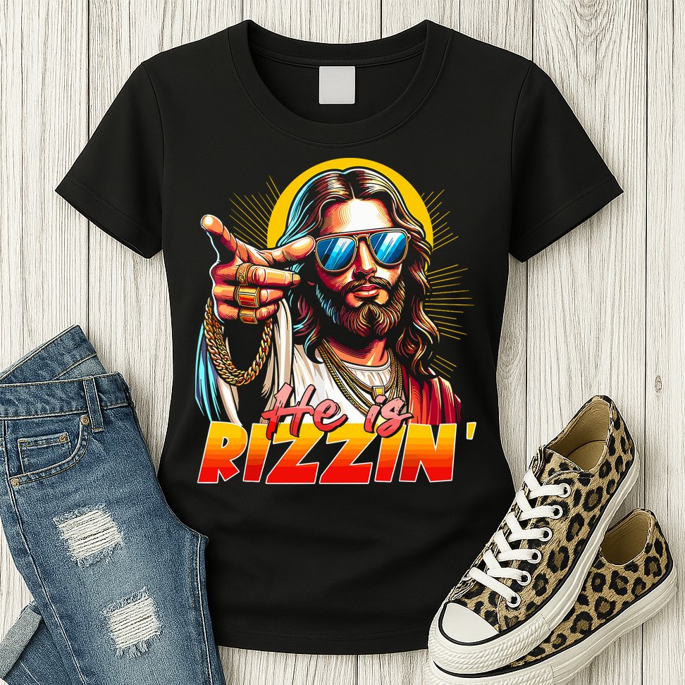 He Is Rizzin' Funny Jesus Christian Happy Easter Eggs  Womens T-Shirt