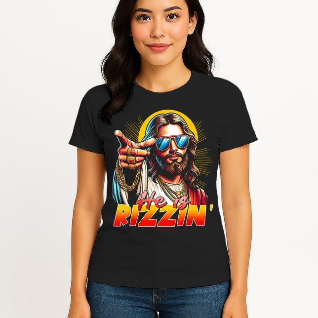 He Is Rizzin' Funny Jesus Christian Happy Easter Eggs  Womens T-Shirt