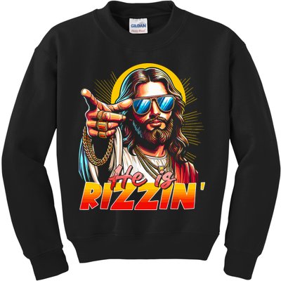 He Is Rizzin' Funny Jesus Christian Happy Easter Eggs  Kids Sweatshirt