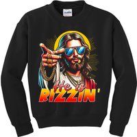 He Is Rizzin' Funny Jesus Christian Happy Easter Eggs  Kids Sweatshirt