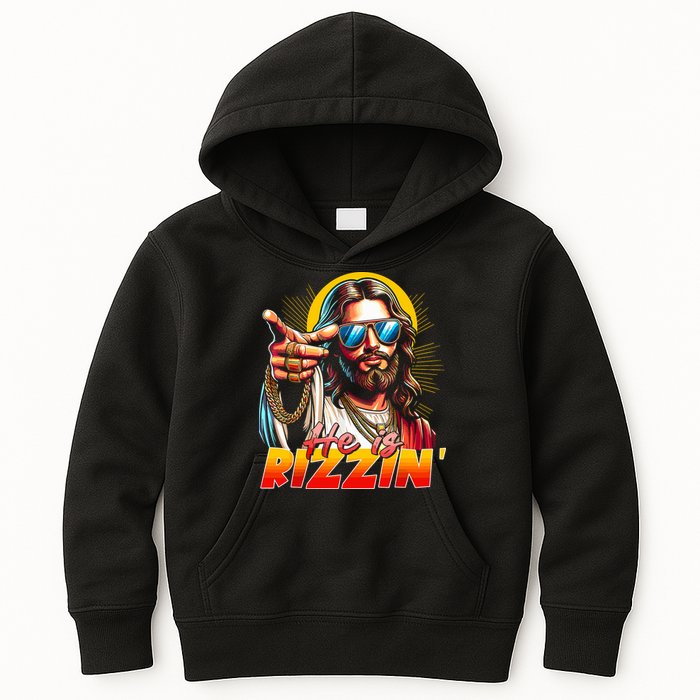 He Is Rizzin' Funny Jesus Christian Happy Easter Eggs  Kids Hoodie