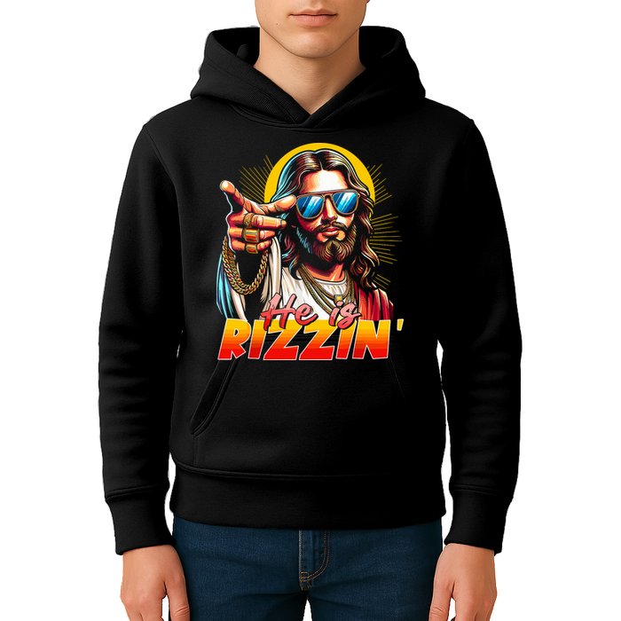 He Is Rizzin' Funny Jesus Christian Happy Easter Eggs  Kids Hoodie