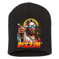 He Is Rizzin' Funny Jesus Christian Happy Easter Eggs  Short Acrylic Beanie