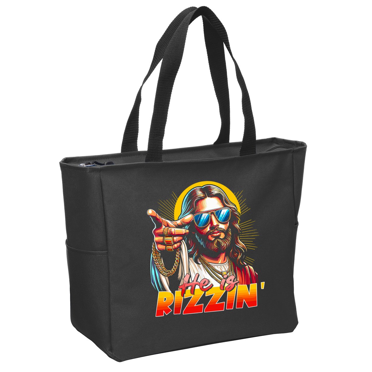 He Is Rizzin' Funny Jesus Christian Happy Easter Eggs  Zip Tote Bag