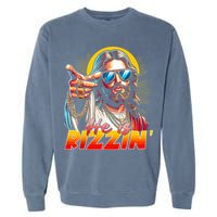 He Is Rizzin' Funny Jesus Christian Happy Easter Eggs  Garment-Dyed Sweatshirt