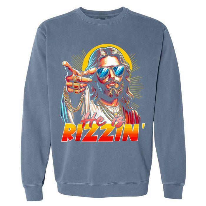 He Is Rizzin' Funny Jesus Christian Happy Easter Eggs  Garment-Dyed Sweatshirt