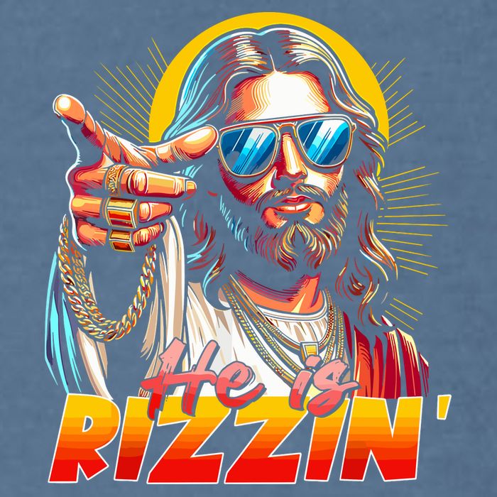 He Is Rizzin' Funny Jesus Christian Happy Easter Eggs  Garment-Dyed Sweatshirt