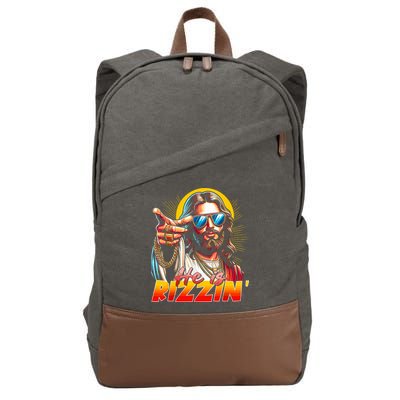He Is Rizzin' Funny Jesus Christian Happy Easter Eggs  Cotton Canvas Backpack