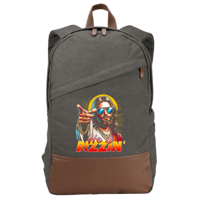 He Is Rizzin' Funny Jesus Christian Happy Easter Eggs  Cotton Canvas Backpack