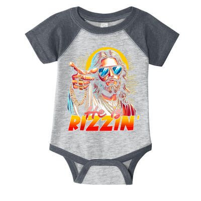 He Is Rizzin' Funny Jesus Christian Happy Easter Eggs  Infant Baby Jersey Bodysuit