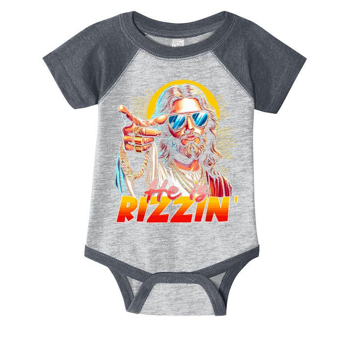 He Is Rizzin' Funny Jesus Christian Happy Easter Eggs  Infant Baby Jersey Bodysuit