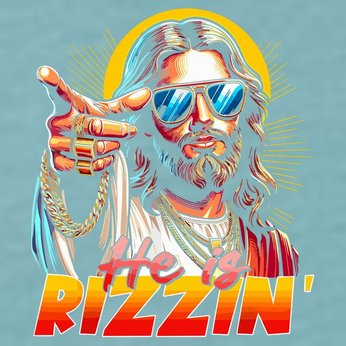 He Is Rizzin' Funny Jesus Christian Happy Easter Eggs  Sueded Cloud Jersey T-Shirt