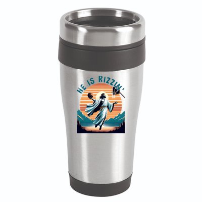 He Is Rizzin Basketball Jesus Retro Easter Christian 16oz Travel Tumbler