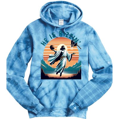 He Is Rizzin Basketball Jesus Retro Easter Christian Tie Dye Hoodie