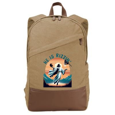 He Is Rizzin Basketball Jesus Retro Easter Christian Cotton Canvas Backpack