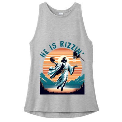 He Is Rizzin Basketball Jesus Retro Easter Christian Ladies PosiCharge Tri-Blend Wicking Tank
