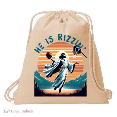 He Is Rizzin Basketball Jesus Retro Easter Christian Drawstring Bag