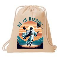 He Is Rizzin Basketball Jesus Retro Easter Christian Drawstring Bag