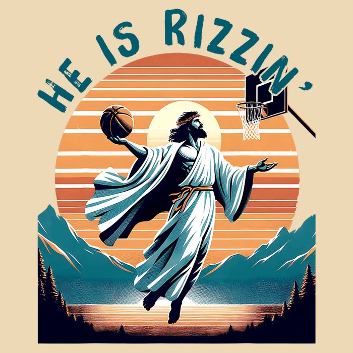 He Is Rizzin Basketball Jesus Retro Easter Christian Drawstring Bag