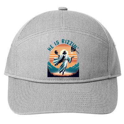 He Is Rizzin Basketball Jesus Retro Easter Christian 7-Panel Snapback Hat