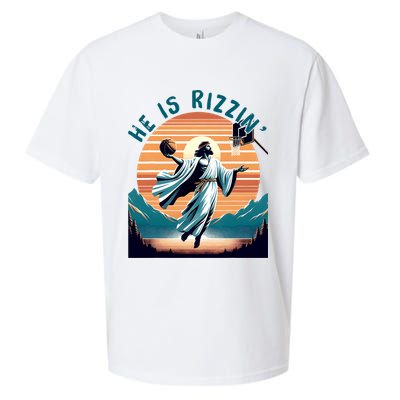 He Is Rizzin Basketball Jesus Retro Easter Christian Sueded Cloud Jersey T-Shirt
