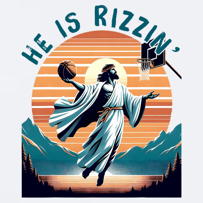 He Is Rizzin Basketball Jesus Retro Easter Christian Sueded Cloud Jersey T-Shirt