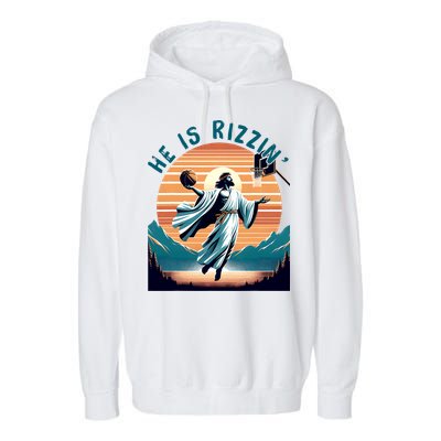 He Is Rizzin Basketball Jesus Retro Easter Christian Garment-Dyed Fleece Hoodie