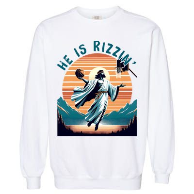 He Is Rizzin Basketball Jesus Retro Easter Christian Garment-Dyed Sweatshirt
