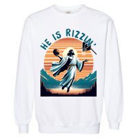 He Is Rizzin Basketball Jesus Retro Easter Christian Garment-Dyed Sweatshirt