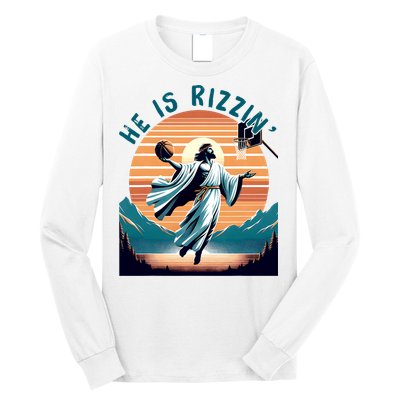 He Is Rizzin Basketball Jesus Retro Easter Christian Long Sleeve Shirt