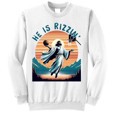 He Is Rizzin Basketball Jesus Retro Easter Christian Sweatshirt