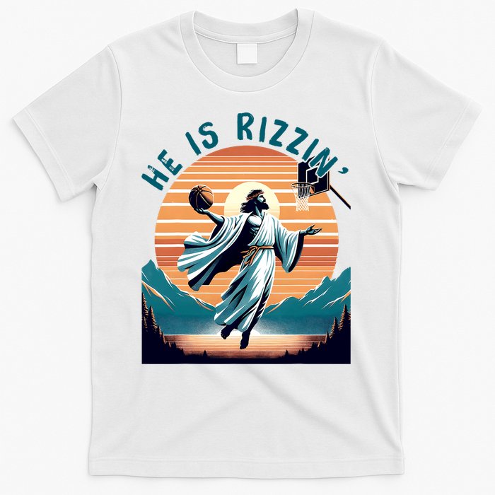 He Is Rizzin Basketball Jesus Retro Easter Christian T-Shirt