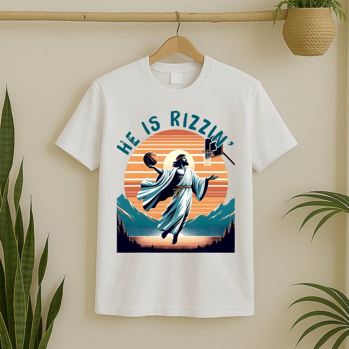 He Is Rizzin Basketball Jesus Retro Easter Christian T-Shirt