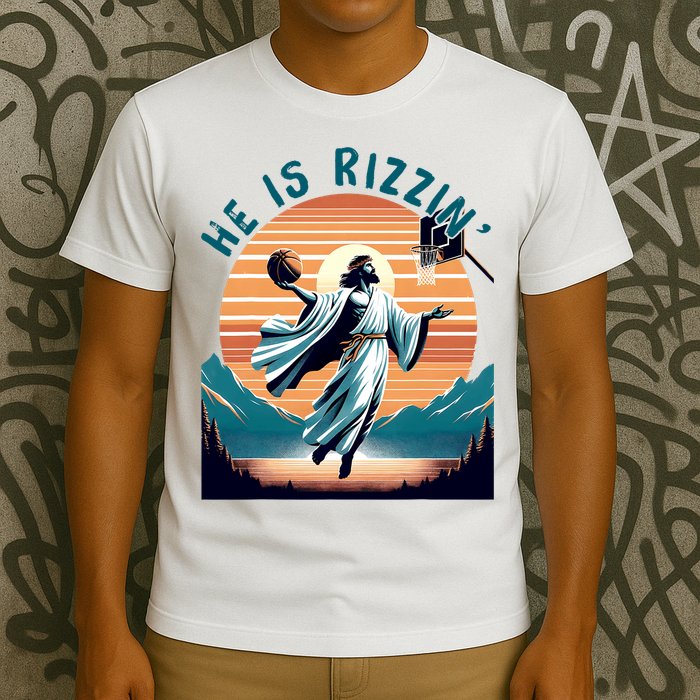 He Is Rizzin Basketball Jesus Retro Easter Christian T-Shirt
