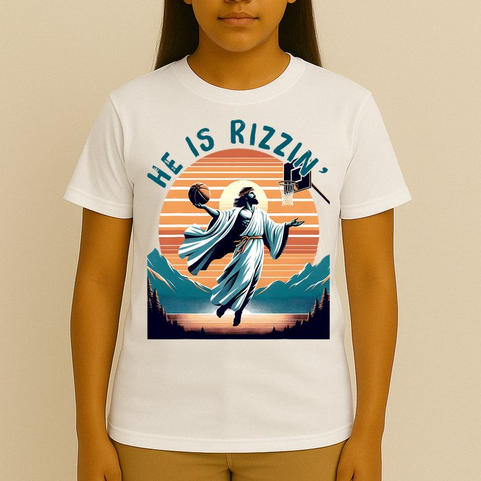 He Is Rizzin Basketball Jesus Retro Easter Christian T-Shirt
