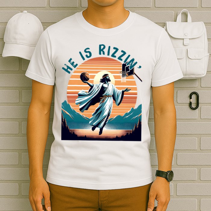 He Is Rizzin Basketball Jesus Retro Easter Christian T-Shirt