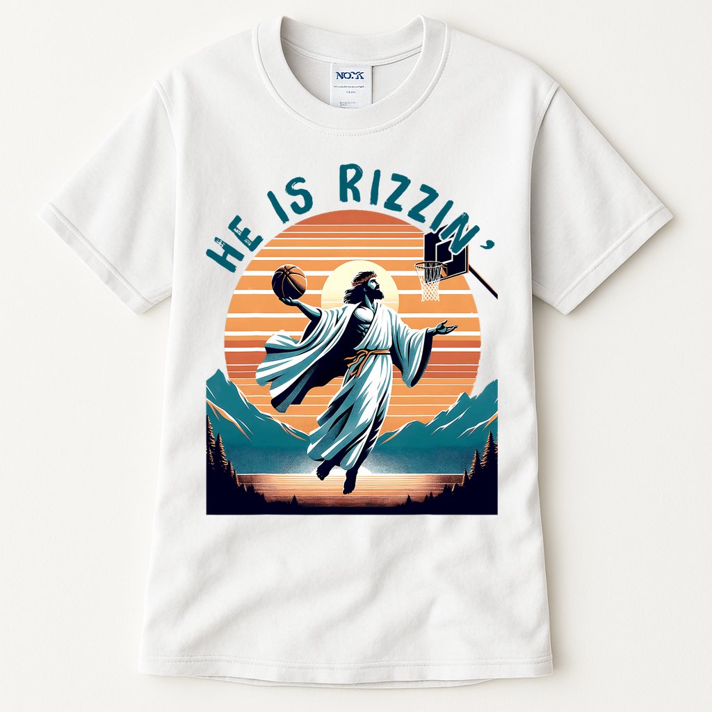 He Is Rizzin Basketball Jesus Retro Easter Christian Tall T-Shirt