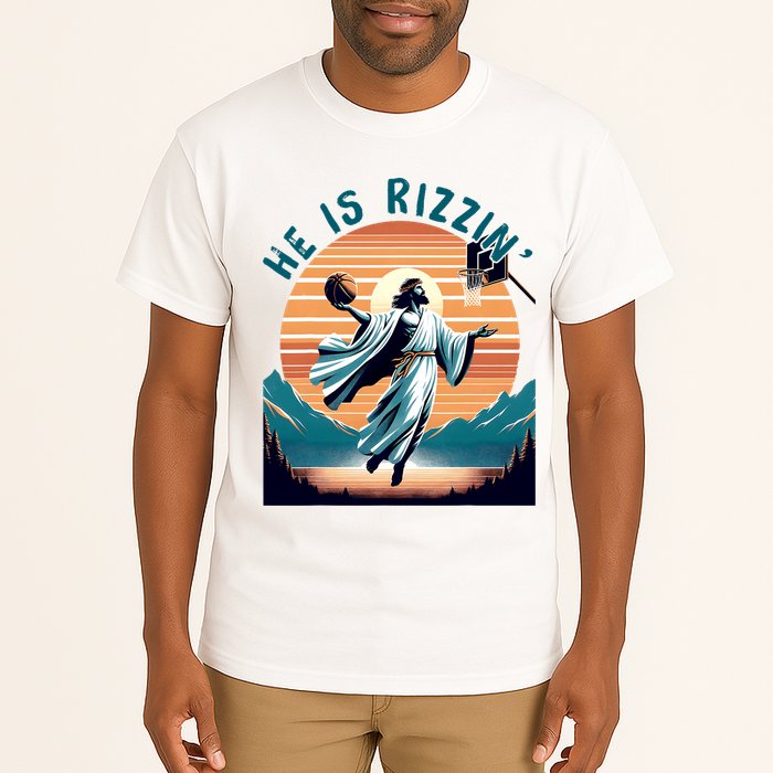 He Is Rizzin Basketball Jesus Retro Easter Christian Tall T-Shirt