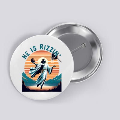 He Is Rizzin Basketball Jesus Retro Easter Christian Button