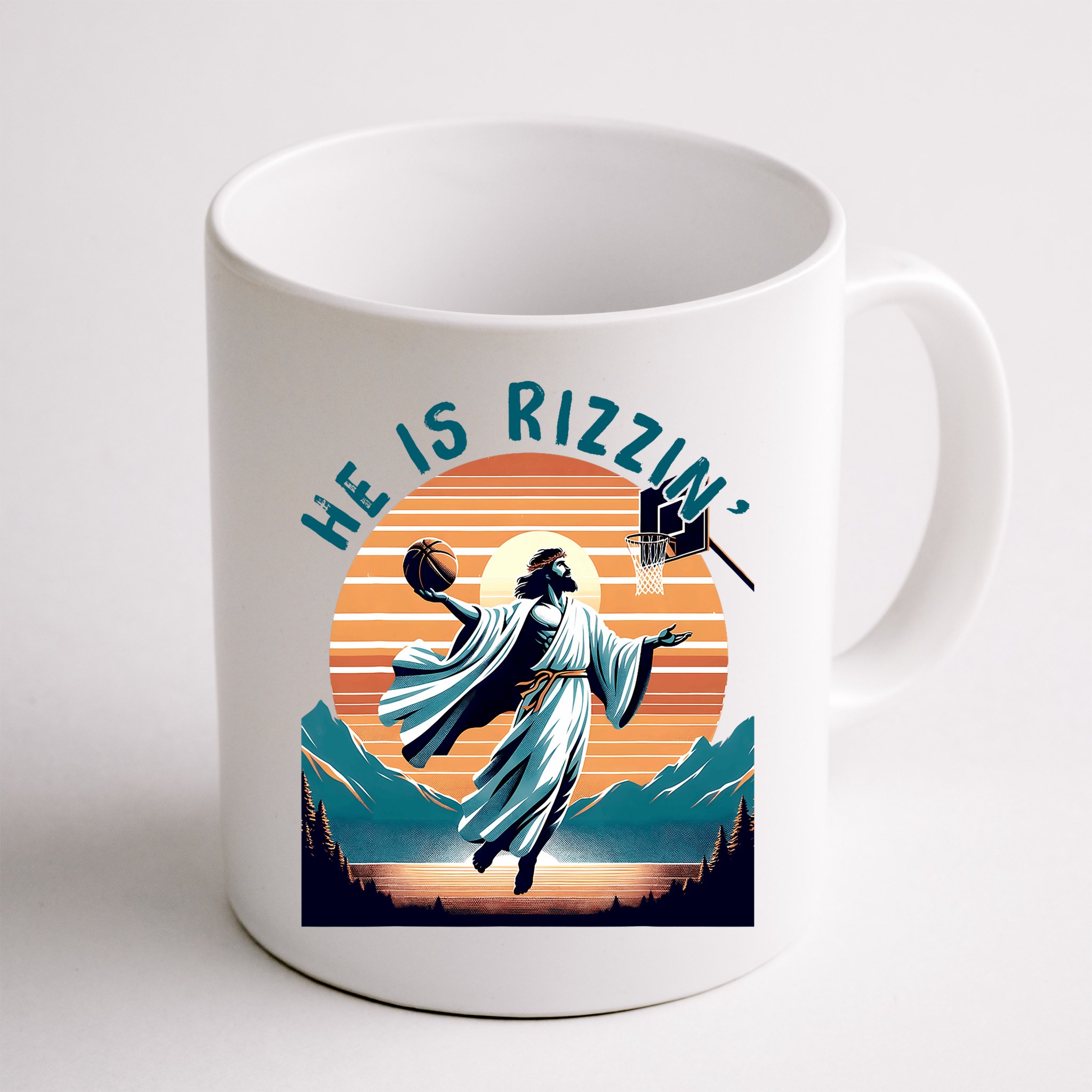 He Is Rizzin Basketball Jesus Retro Easter Christian Mug