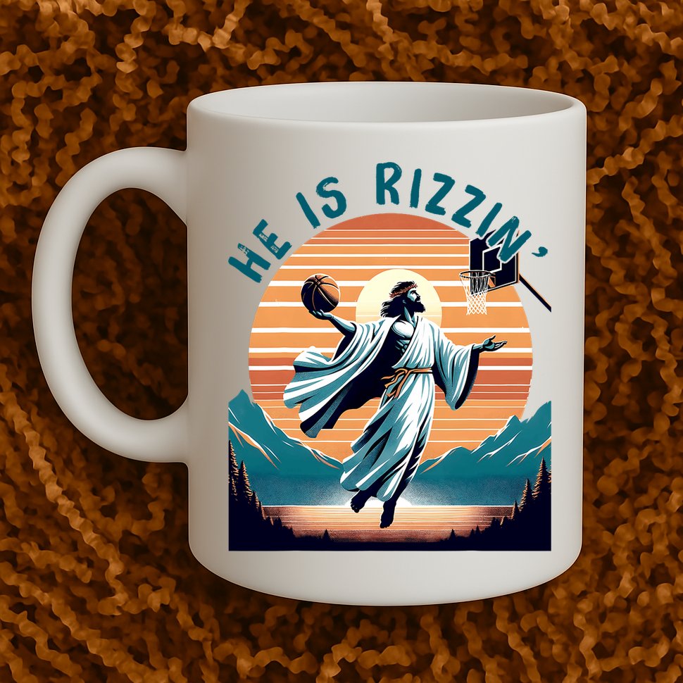 He Is Rizzin Basketball Jesus Retro Easter Christian Mug