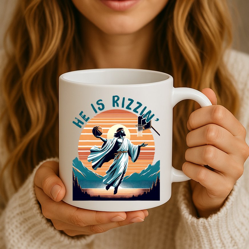 He Is Rizzin Basketball Jesus Retro Easter Christian Mug