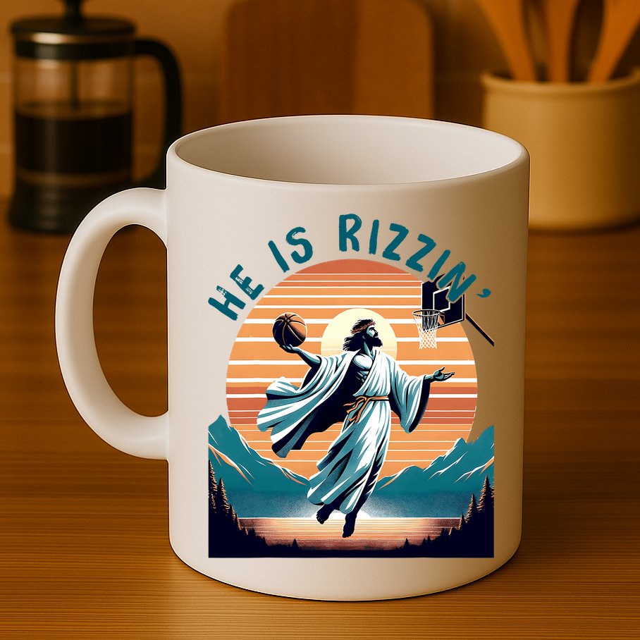 He Is Rizzin Basketball Jesus Retro Easter Christian Mug