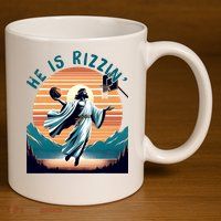 He Is Rizzin Basketball Jesus Retro Easter Christian 11oz C Handle Ceramic Mug