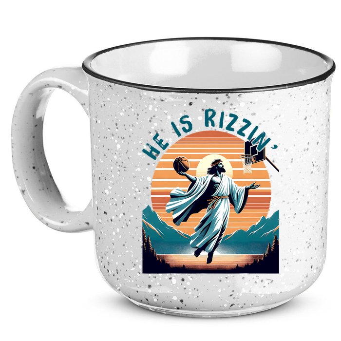 He Is Rizzin Basketball Jesus Retro Easter Christian 15oz Campfire Ceramic Mug